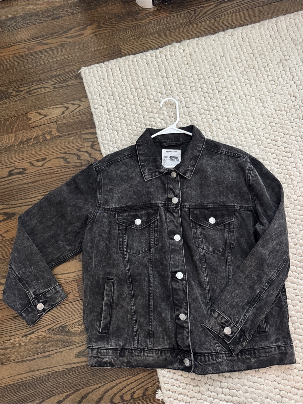 Garage Black Washed Denim Jacket- Coupe Boyfriend Fit